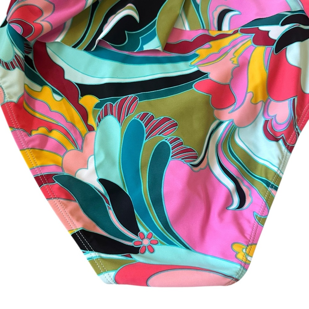 BCBG MAXAZRIA ruffled one piece multi color floral tummy control swimsuit sz L - Picture 7 of 8